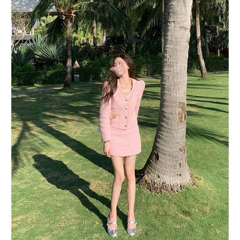 Tweed Co-ord Sets Of Crop Blazer and Mini Skirts
